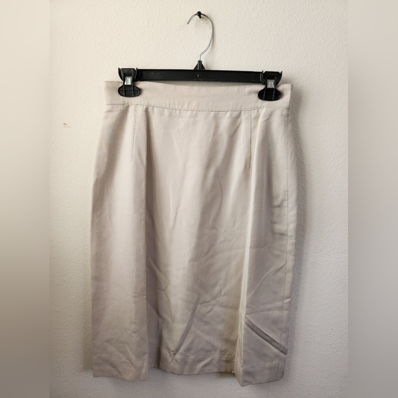 Louis Feraud Dresses & Skirts - Vintage Louis Feraud Silk Skirt Women's Straight Pencil Off White‎ Khaki Size 12